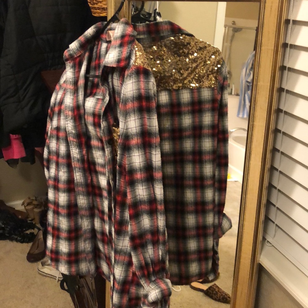 Woman’s plaid glittery shirt